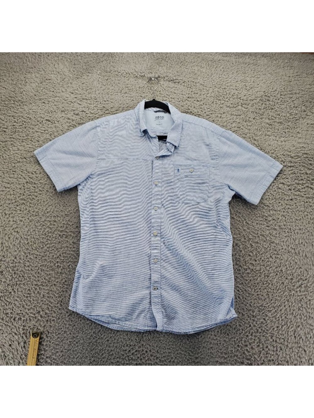 Izod Shirt Mens Large Blue Saltwater Slim Fit Pattern Lightweight Breathable